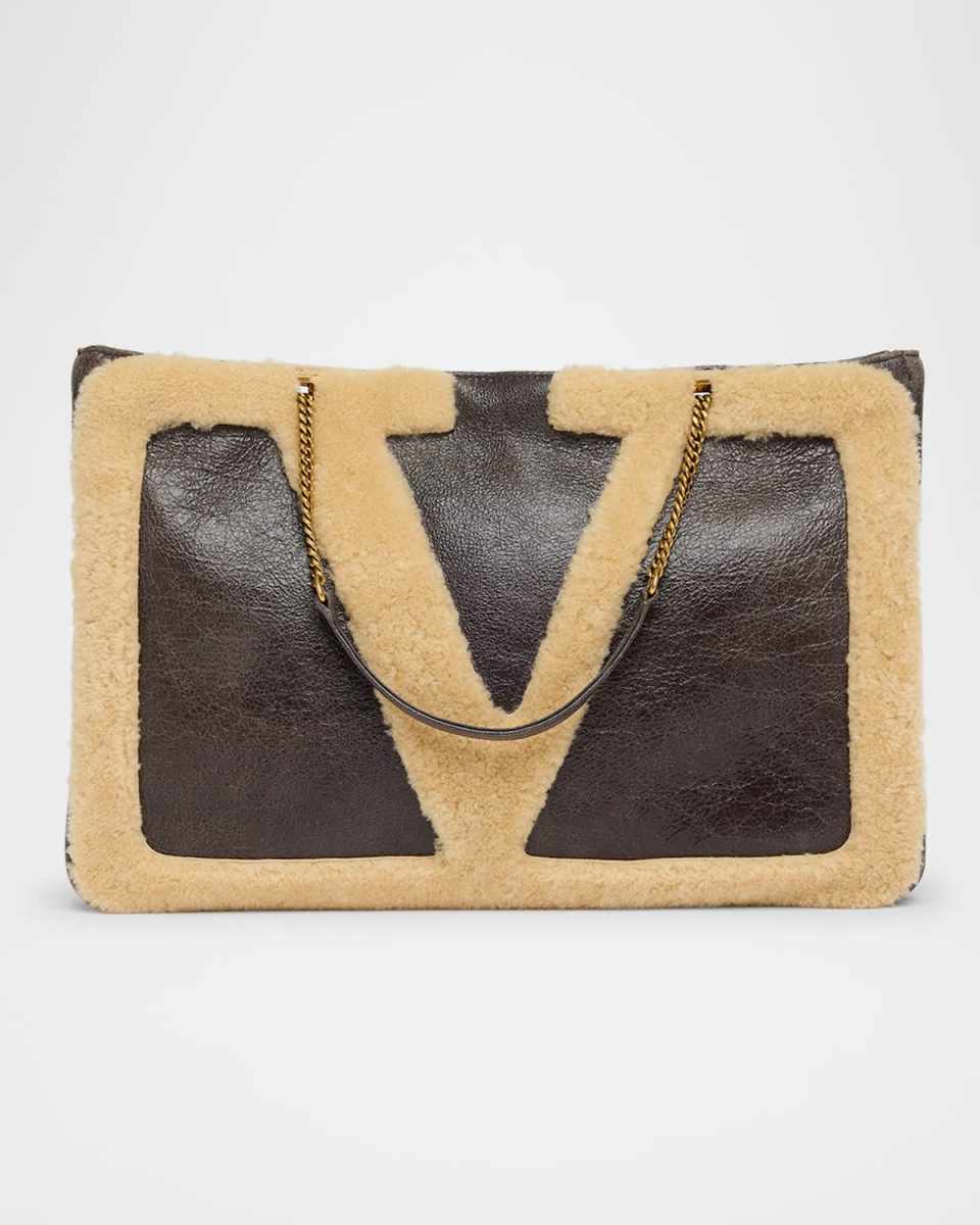 Viva Superstar Large Shearling VLogo Tote Bag